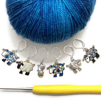 Crochet stitch markers with storage tin
