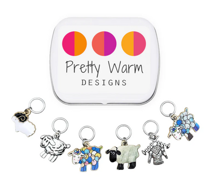 Knitting stitch markers with storage tin