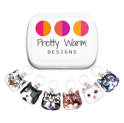 Knitting stitch markers with storage tin
