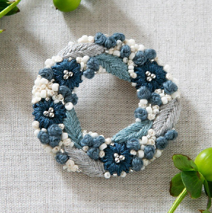 k.omono hanabatake wreath brooch embroidery kit